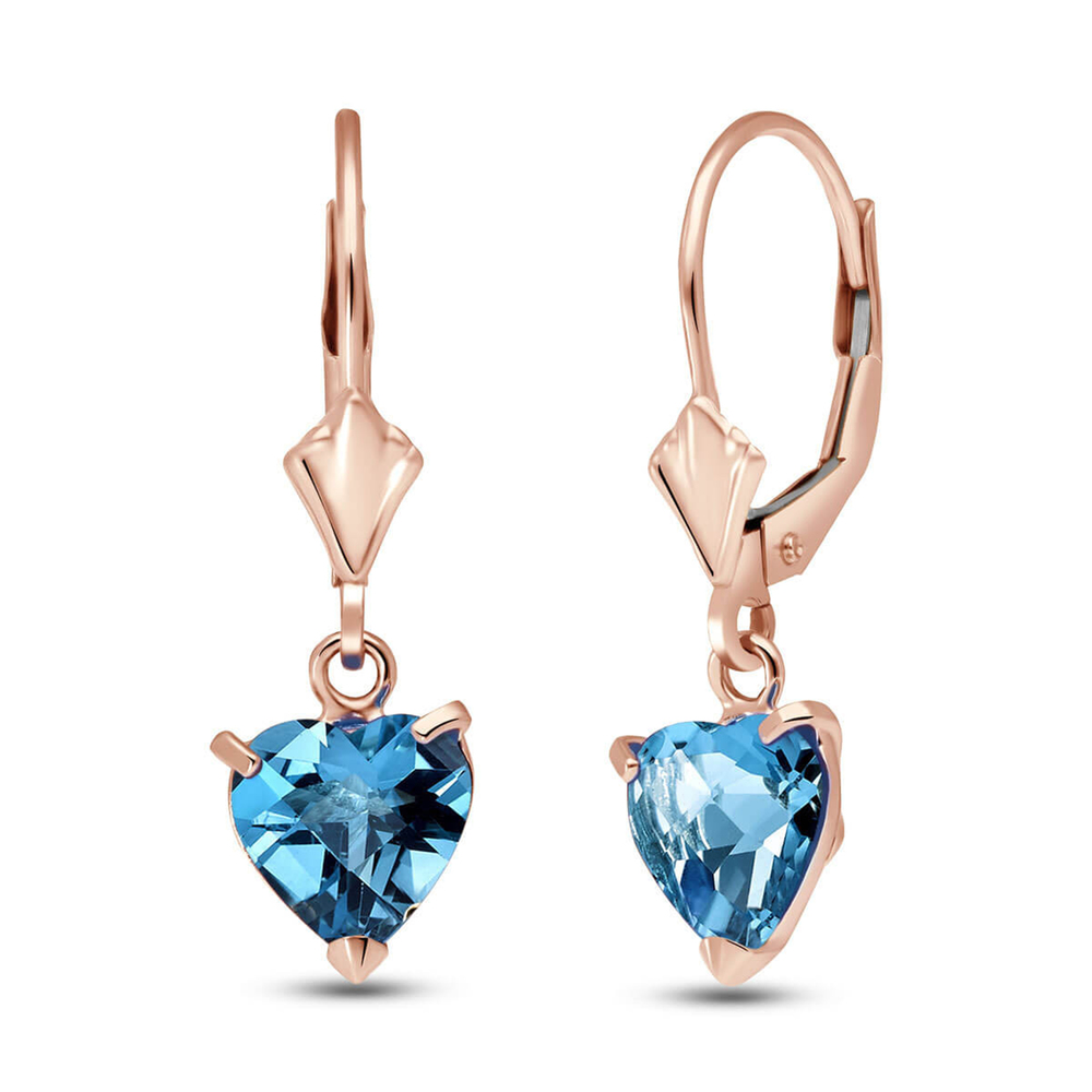14K. GOLD LEVERBACK EARRING WITH NATURAL BLUE TOPAZ (Rose Gold)
